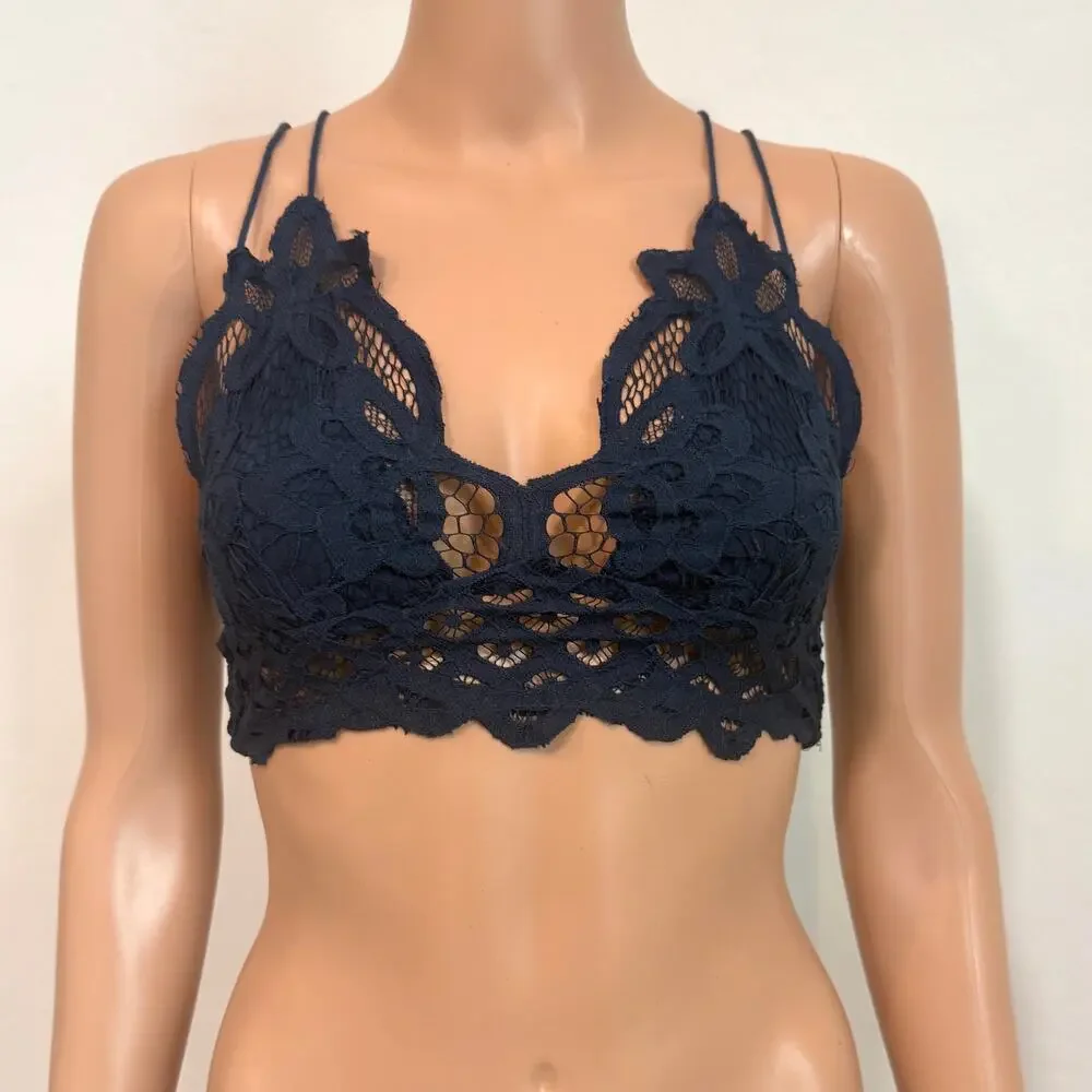 Free People XS Adella longline bralette crochet lace BC 3127